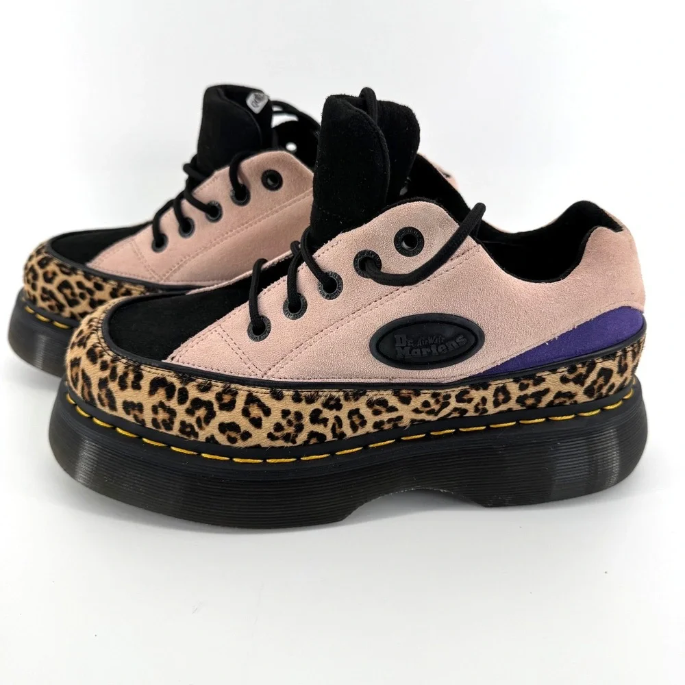 Dr. Martens Buzz 5-Eye Leopard Suede Platform Shoes Womens Sz 9 Pink/Brown Black